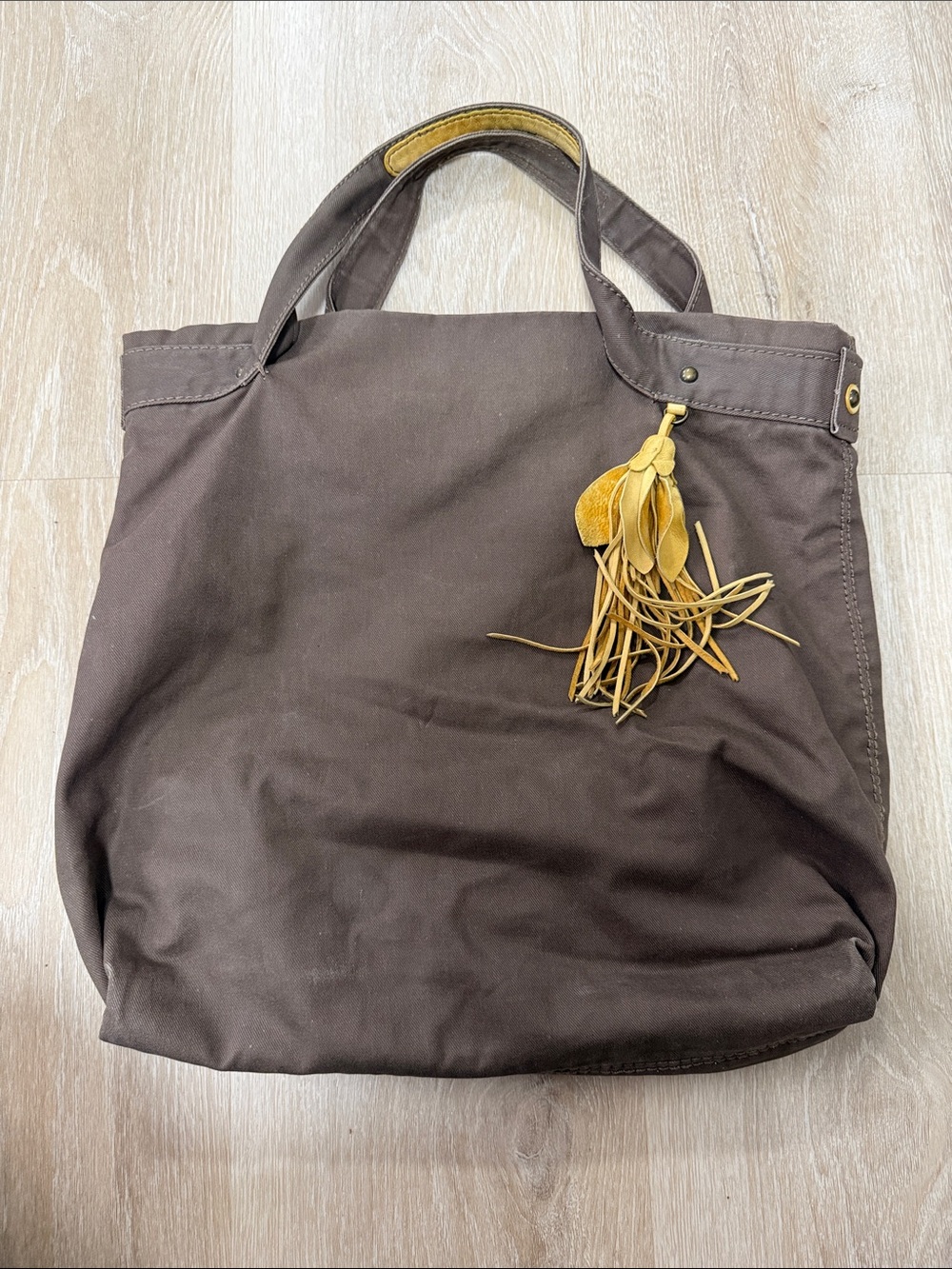 GAP Y2K Brown Canvas Tote with Tassel Accent